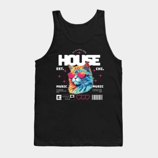 HOUSE MUSIC  - Cool Cat in Shades (white/pink) Tank Top